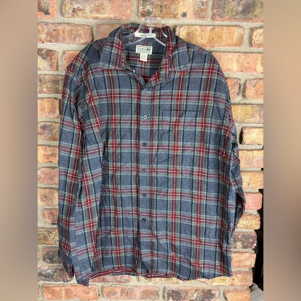 L.L. Bean Men's Casual Plaid Shirt - Red and Gray - Large